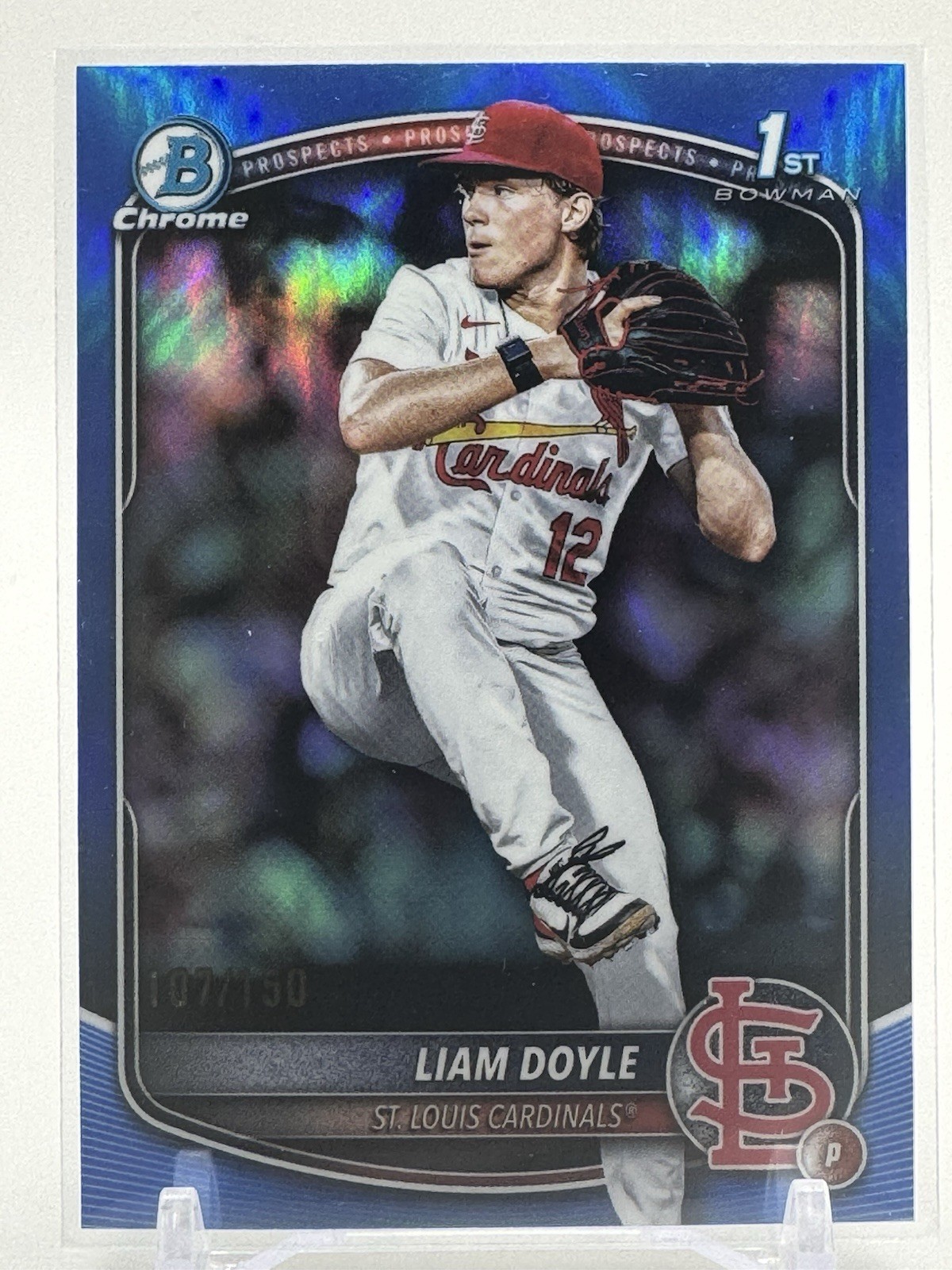 2025 1st Bowman Chrome Draft Liam Doyle True Blue Refractor /150 Cardinals
