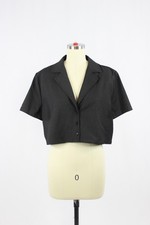 Aritzia SUNDAY BEST Tuesday Black Bi-Stretch Twill Cropped Camp Shirt, Size L