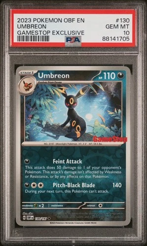 2023 Pokemon OBF Umbreon GameStop Exclusive Reverse Holo Promo #130 PSA 10