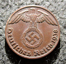 OLD COIN OF THIRD REICH NAZI GERMANY 1 REICHSPFENNIG 1938 J HAMBURG (1)