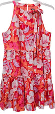 Vince Camuto Floral Linen-Blend Tiered Halter Dress Size 14 Coral Pink