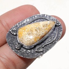 Anello pietra preziosa corallo fossile fatto a mano design antico gioielli da...