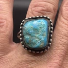 Vintage Native American Navajo Sterling Silver Turquoise Ring Sz 12.5