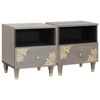 Nachttisch 2 Pcs Grau 40 X 33 X 46 Cm Massives Mangoholz