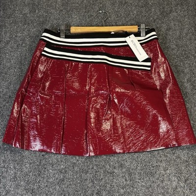 BCBGeneration Mini Skirt Womens 10 Maroon Faux Leather Pleated New NWT Preppy