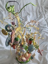 Easter Tree And Wooden Ornaments Bunnies Chicks Eggs Carrots Vintage Centerpiece