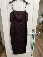 Alex Evenings Beaded Jacquard Midi Dress Plum Purple Size 12