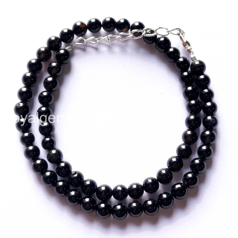 Collar De Perlas De Ónix Negro, Perlas De Ónix Negro Semipreciosas - Imagen 3 de 3