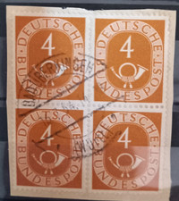 BRD Mi 124 gestempelter Viererblock / 4 Pfennig Posthorn