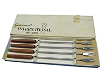4 Piece Fondue Forks Set Vintage 10 Inch Stainless Steel Wood Handle