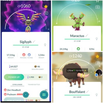  Shiny Sigilyph, Maractus, Bouffalant   - P T C  - Description - Digital
