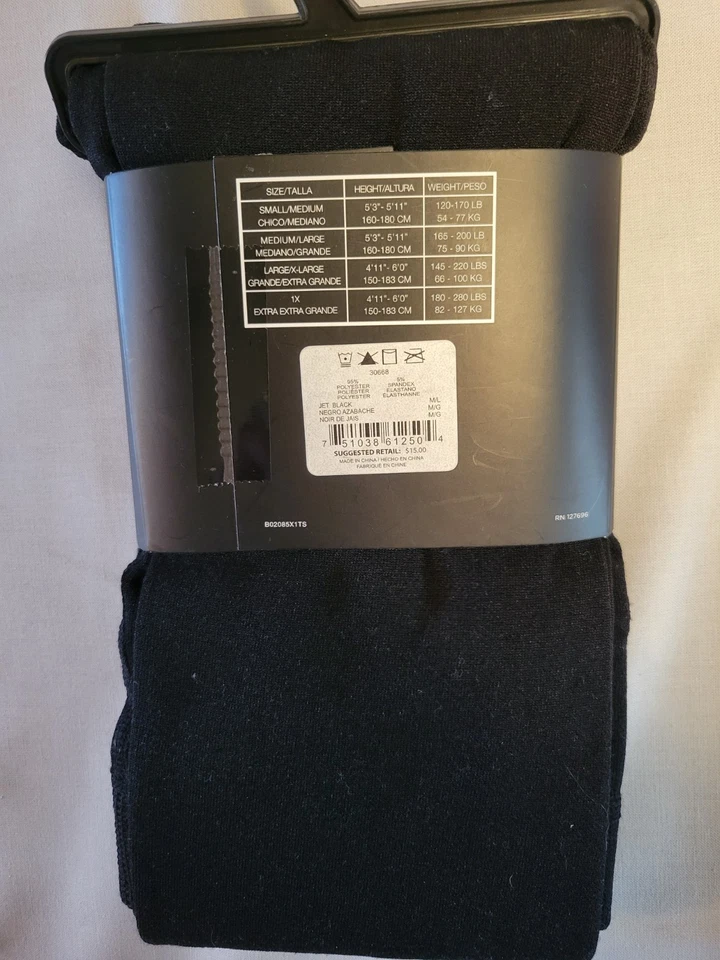 .Elllen Tracy Fleece-lined footless tights Size M/L 1 pair Jet Black New - Image 2 of 3