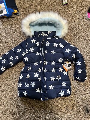 Member s Mark Navy Floral Children's Faux Fur Cozy Hooded Puffer Jacket Girls 7 