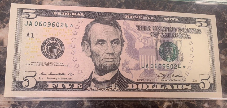 2009 Series $5 ~ Federal Reserve Colorized Star Note ~ Fr#1995-A* - Image 2 of 4