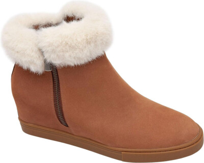 New Linea  Paolo  Faux Shearling Wedge Suede Booties Brown White US 9.5, EU 40