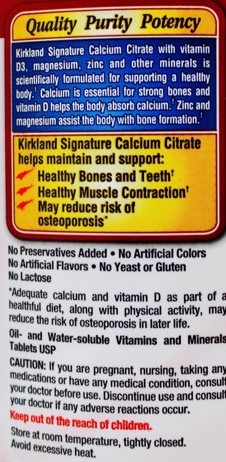 Kirkland Signature Calcium Citrate Magnesium Zinc Vitamin D3 500