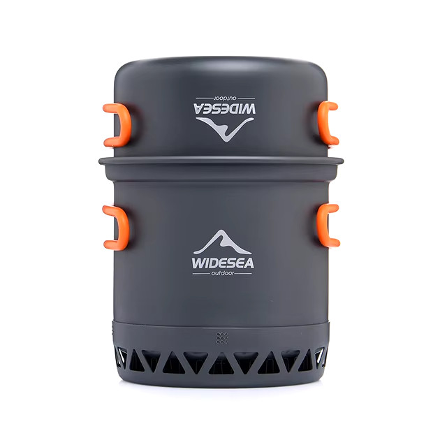 Olla de camping exterior de aluminio con intercambio de calor de 1,3 L para cocinar a gas