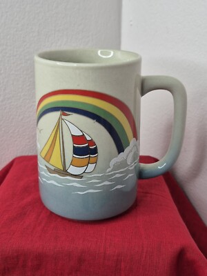 Vintage Otagiri Coffee Mug Rainbow & Sailboats 14 oz Mint