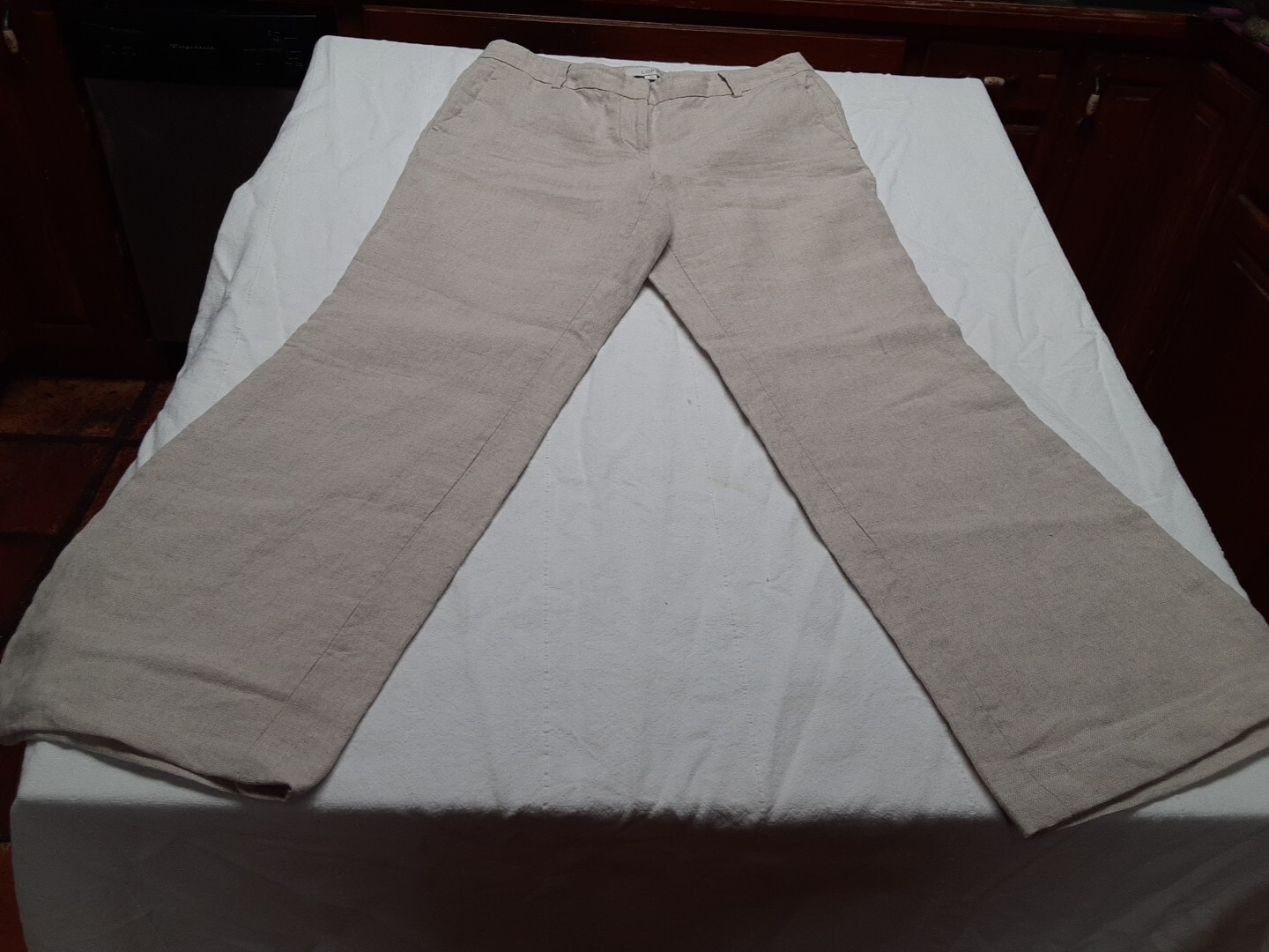Loft 100% linen size 8 PL tan women straight wide leg cotton dry clean