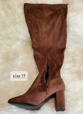 Brown knee high women boots block heel