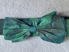 VTG Corset Belt Women XS Custom Handmade Raw Silk Aqua Blue Tones Plaid Big Bow