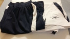 Szorty 2 dziewczęce młodzieżowe spodenki do koszykówki długie style rozm. 27x10 inseam niebiesko-białe
