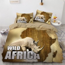 Wild Africa Rhinoceros Duvet Quilt Cover Pillowcase Double King Bedding Set