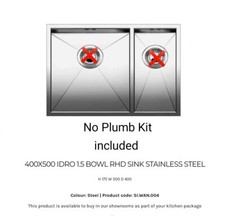 Ex-display RRP £300 Wren 400 x 500 Idro 1.5 Bowl RHD Sink - No PLUMB KIT
