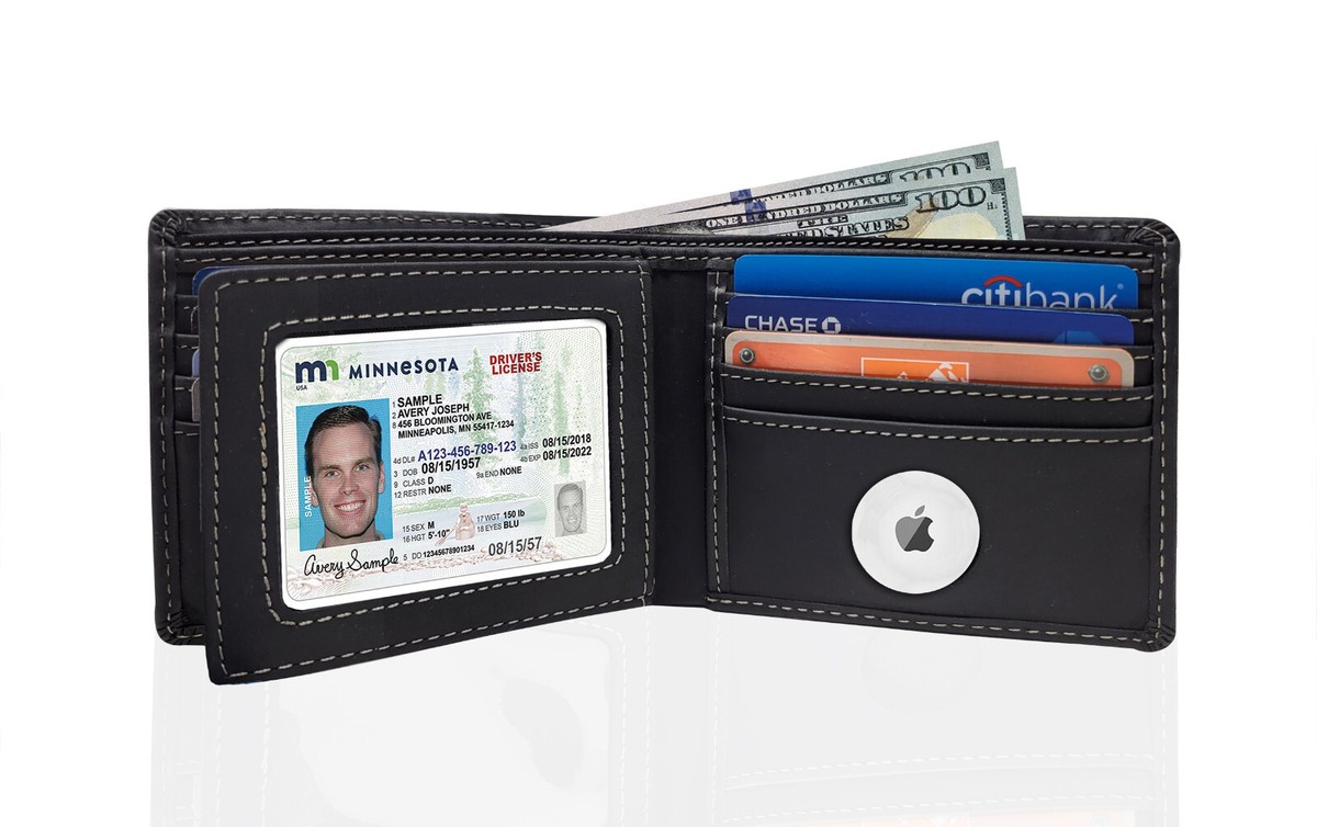Airtag Wallet & 4-Pack Keychain Genuine Leather Credit Card Holder 