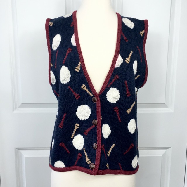 Vintage PBJ Sport Golf Sweater Vest Golfing Novelty Knit Women's Size