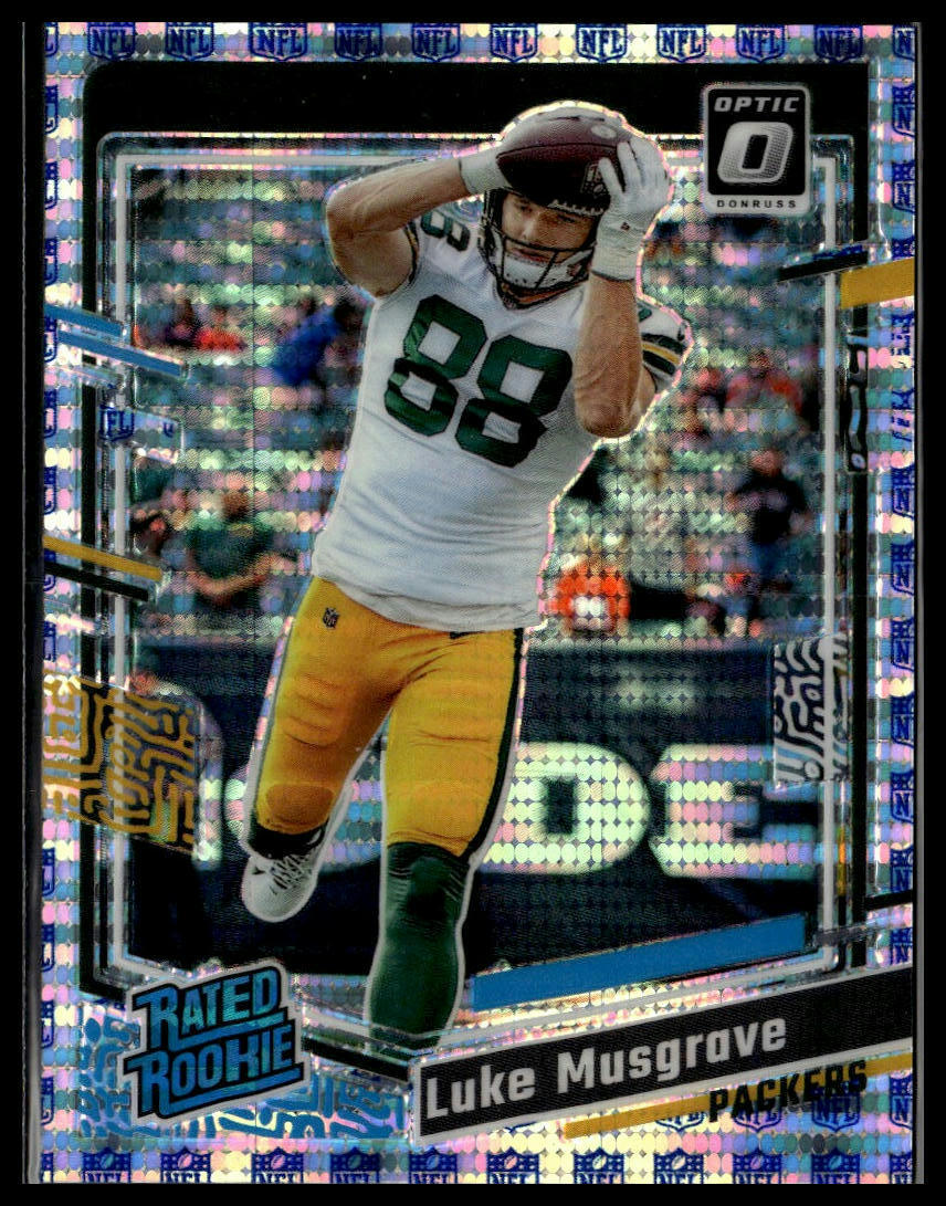Luke Musgrave 2023 Donruss Optic Rated Rookie Shield Prizm /32 Packers #241 FSL