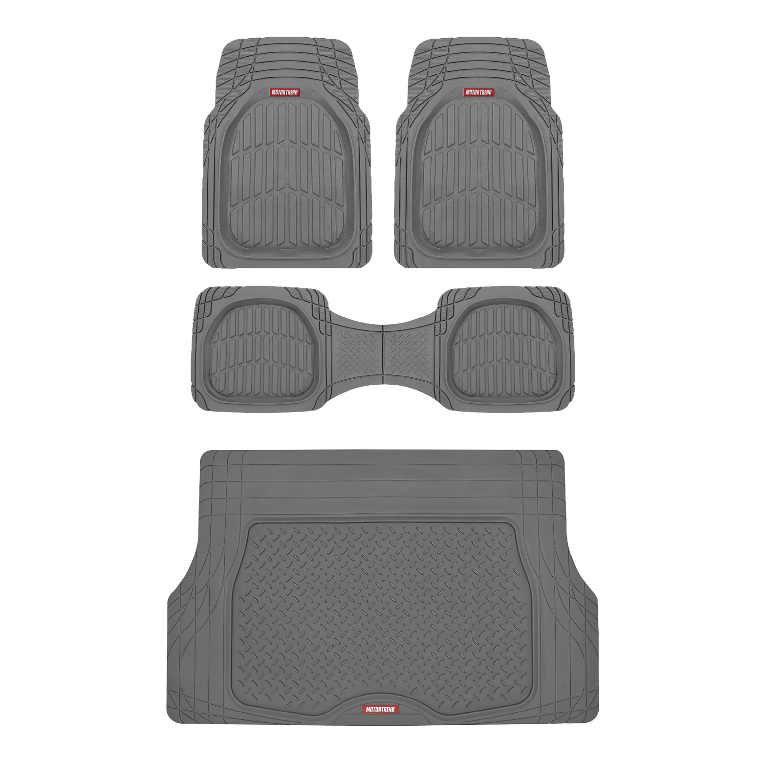 4pc Gray Car Floor Mats Set Rubber Tortoise Liners w/ Cargo for Auto SUV Trucks