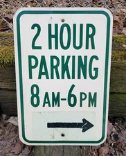 Vintage 2 Hour Parking 8am-6pm Metal Road Street Sign Traffic Gas Oil Man Cave