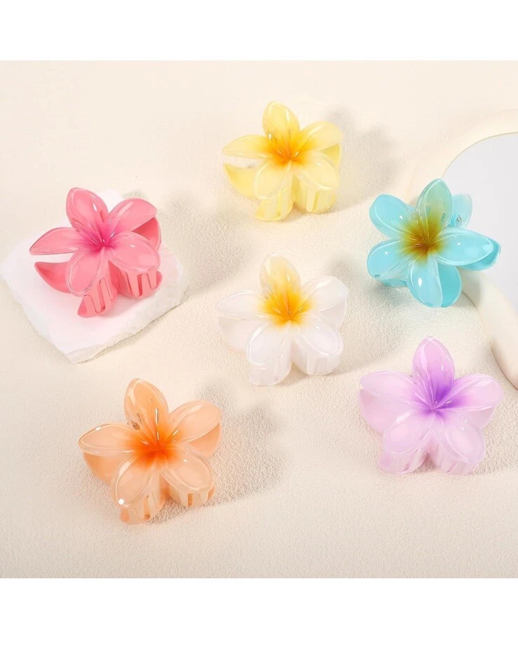 Hawaiian Flower Hair Clips for Women 6 Pack Flower Hair Claw Clips Plumeria Claw - Image 3 of 4