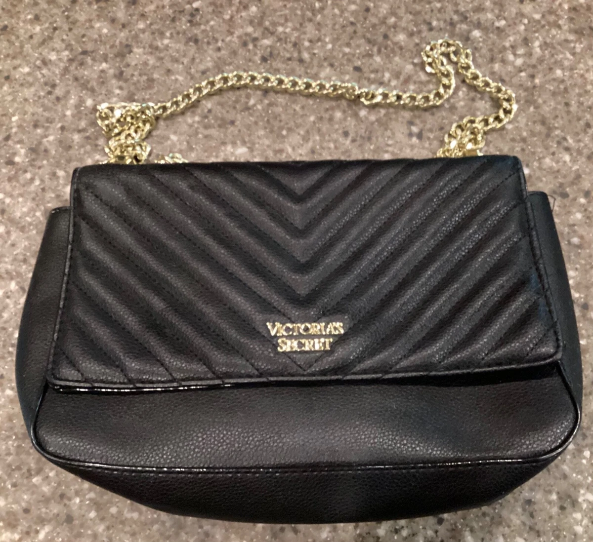 NWT Victoria's Secret Pebbled V-Quilt Bond Street Shoulder Bag - Black