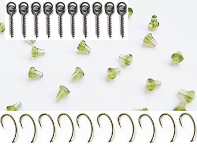 10 Teflonhaken 10 Köderschrauben Rundringe + 20 x Hakenstopps Karpfenangeln Tackle