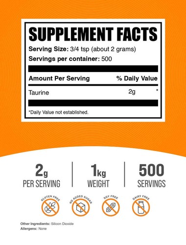 BulkSupplements Taurine Powder - Vegan & Gluten-Free - 2g Per Serving - Picture 12 of 12