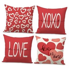 Valentines Day Pillow Covers 18x18 inch Set of 4 for 18" x 18" Pack of 4 Red