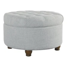 Pemberly Row Round Traditional Wood and Fabric Large Storage Ottoman in Blue