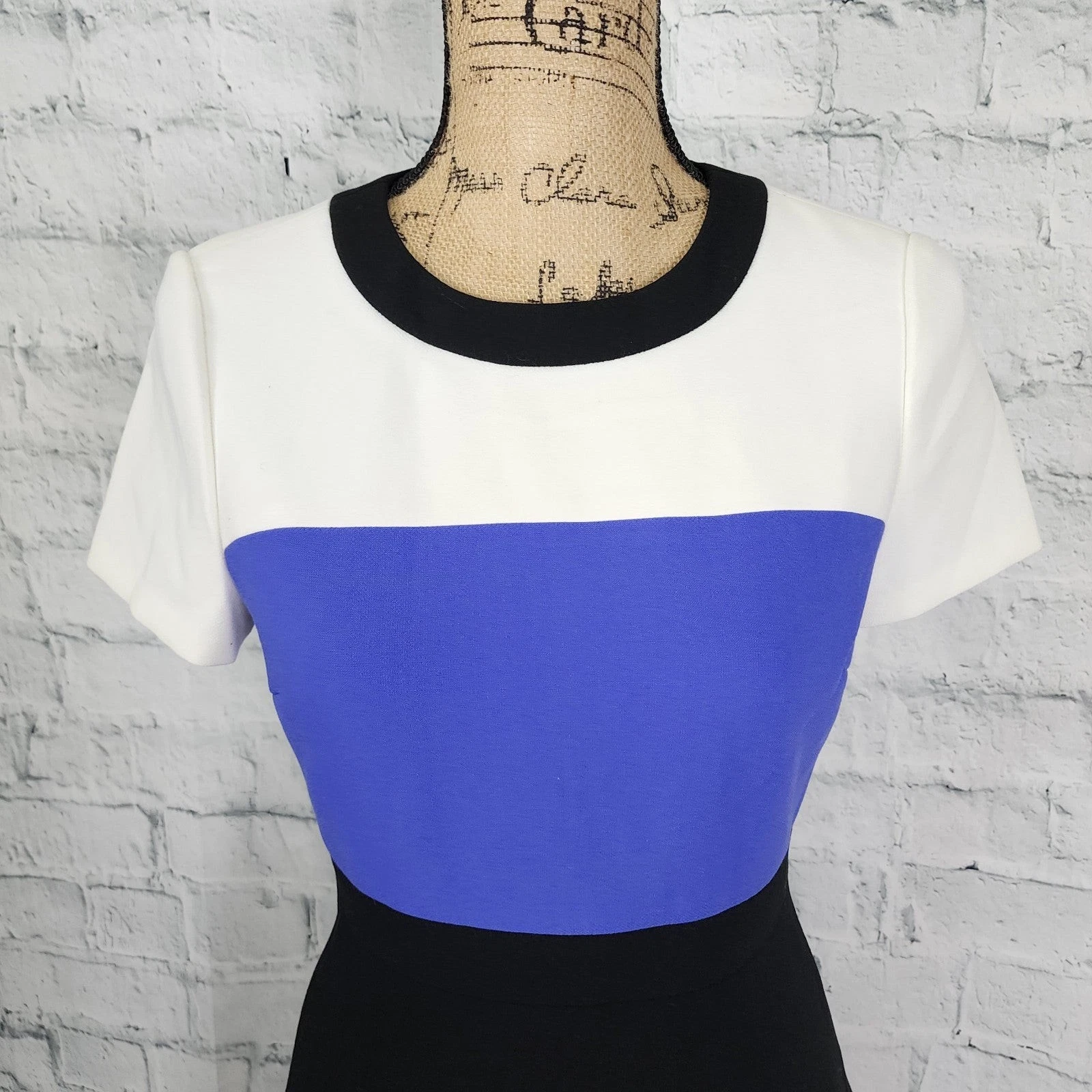 Abito Kate Spade colorblock crepe aderente e svasato taglia 2 manica corta zip A17