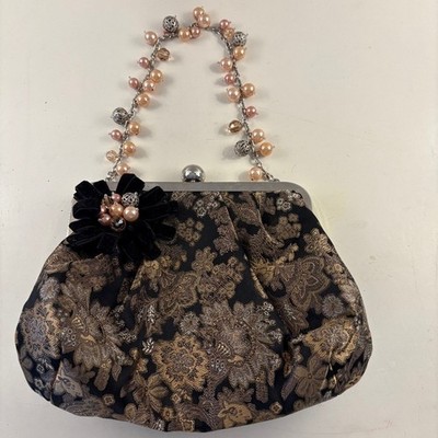 Talbots Black and Gold Brocade Evening Bag, New Condition