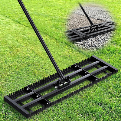 Lawn Leveling Rake, 2-In-1 Double Side Lawn Leveler Tool with 32X10In Ground Pla