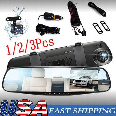 1080P HD Rearview Mirror Car DVR Dual Dash Cam Camera Front Rear Video Recorder