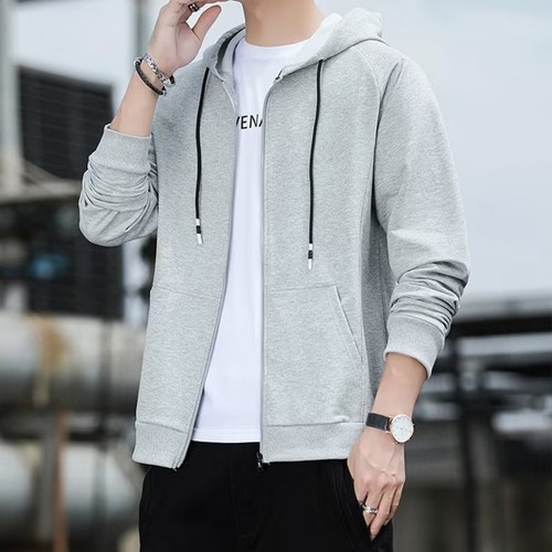 Men Loose Casual Hooded Jacket Windproof Solid Color Comfortable Outerwear - Picture 3 of 20