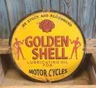 Vintage Golden Shell Lubricating Oil for Motorcycles Porcelain Metal Sign