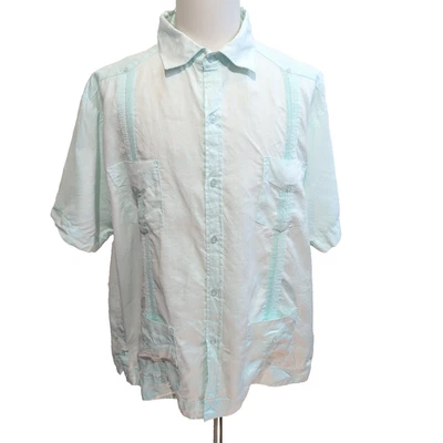 Chemise Mojito Cuba Panama Lin Vert Pâle 4 Poches Taille 3XL manches courtes - Photo 1/4