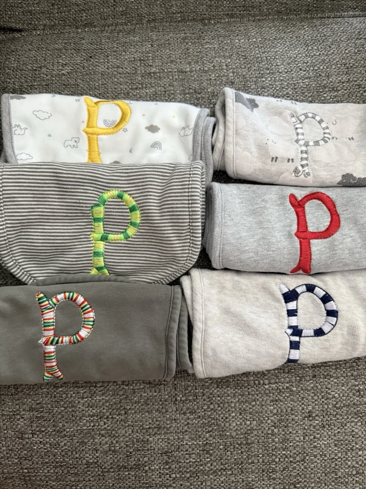 Gerber Baby Boys 6 Terry Lined Organic Burp Cloths NEW *Monogrammed “P” On All*