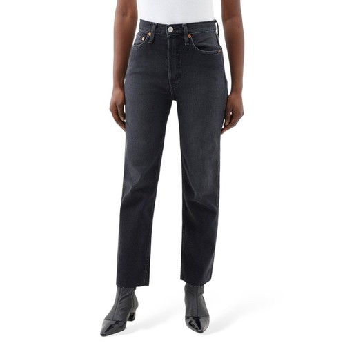 Re/Done 70s Stove Pipe Jeans 28 Onyx Fade Black High Rise Raw Hem