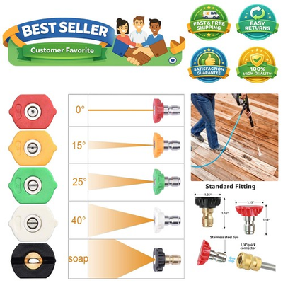 #ad #ad Pressure Washer Nozzle Tips Set 5 Angles 4500 PSI 2.5 GPM Includes Soap Tip $17.99