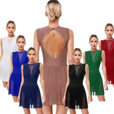 Women's Girls Lyrical Dress Rhinestones Contemporary Figure Skating Costume